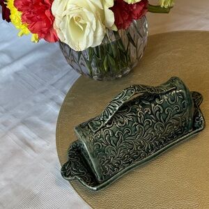 Elegant Green Ceramic Butter Dish